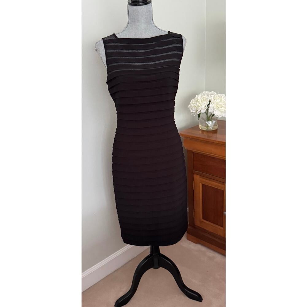 Adrianna Papell NEW Black Shutter Pleat Midi Dress Sleeveless Cocktail Size 10 - Picture 2 of 14
